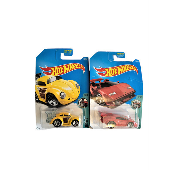 Hot Wheels 2017 Lamborghini Countach Tooned and Hot Wheels Volkswagen Beetle - Picture 1 of 12